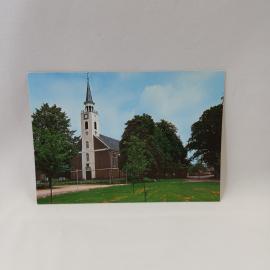 Открытка старинная. Odoorn, церковь Ned. Herv. Kerk среди деревьев, архитектура Нидерландов