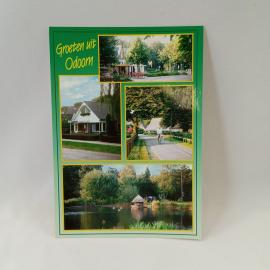 Открытка старинная. Groeten uit Odoorn, деревня Нидерланды, улица, дома, пруд, природа, велопрогулка
