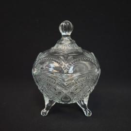 Конфетница винтажная, СССР. Стеклянная с крышкой, на ножках, с рельефным узором
