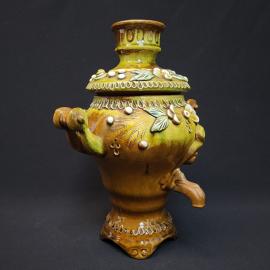 Самовар декоративный винтажный, СССР. Керамика, с крышкой, рельефный цветочный декор