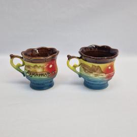 Кружки винтажные, СССР. Набор 2 шт., керамика, с пейзажем Евпатории ручной росписи