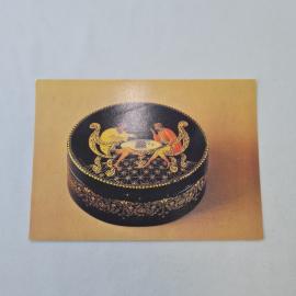 Открытка советская СССР. Палех, шкатулка Игра в шашки, миниатюрная живопись, винтаж открытка