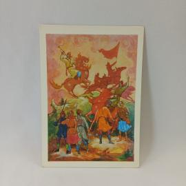 Открытка советская СССР. Песни гражданской войны, комсомольцы на конях, знамя. винтаж