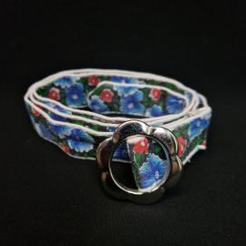 Ремень винтажный, СССР. Текстильный пояс с металлической пряжкой, цветочный рисунок