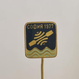 Значок СССР. София 1977, гребля на воде, спорт, Болгария. Винтажный значек.