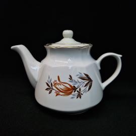 Чайник винтажный, СССР. Фарфоровый заварочный чайник с крышкой, белый с цветочным рисунком
