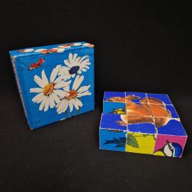 Кубики винтажные, СССР. Набор 9 шт., детская игра с картинками в коробке