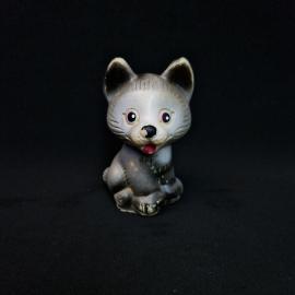 Игрушка резиновая винтажная, СССР. Фигурка котенка серого цвета для детской комнаты
