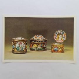 Открытка советская СССР. Коробки, декоративно прикладное искусство, эмаль, музей. Винтаж