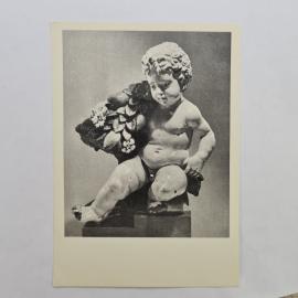 Открытка советская СССР. Эрмитаж, мальчик с гирляндой, скульптура Андреа делла Роббиа. винтаж