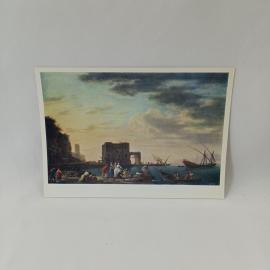 Открытка советская СССР. Итальянская гавань, морской пейзаж по картине Клода Жозефа Верне. винтаж