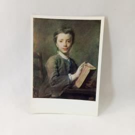 Открытка советская СССР. Мальчик с книгой, живопись Эрмитаж, художник Перронно. Винтаж