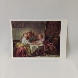 Открытка советская СССР. Фрагонар Выигранный поцелуй, жанровая сцена, Эрмитаж. Винтаж