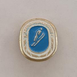 Значок СССР. Артек, пионерия, стилизованная птица на синем фоне. Винтажный значек.