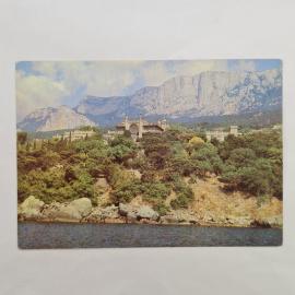 Открытка советская СССР. Алупкинский дворец музей, крымский пейзаж, морской берег, винтаж