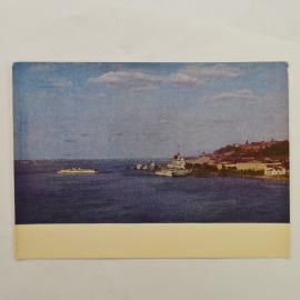 Открытка советская СССР. Город Горький, на волжских просторах, речной пейзаж с теплоходом. винтаж