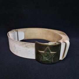 Ремень военный винтажный, СССР. Парадный, с металлической пряжкой и кожаной основой