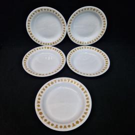 Тарелки винтажные, СССР. Набор 5 шт., стеклокерамика Corelle с золотистым орнаментом