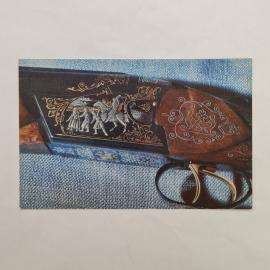 Открытка советская СССР. Тульское декоративное изделие, гравюра, народный орнамент. Винтаж