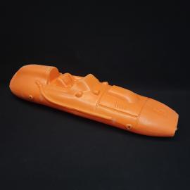 Игрушка винтажная, СССР. Пластмассовый гоночный катер с фигурой водителя, длина 56 см