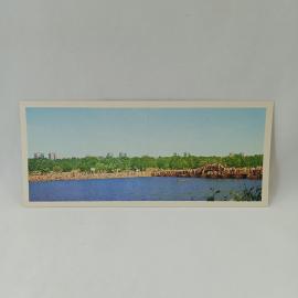 Открытка советская СССР. Липецк, городской пляж у воды, панорама берега и отдых на природе. винтаж
