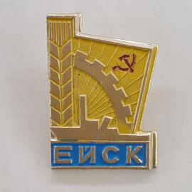 Значок СССР. ЕИСК, промышленность, серп и молот, здание. Винтажный значек.