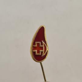 Значок СССР. Красная капля, медицинский крест, донорская тематика. Винтажный значек.