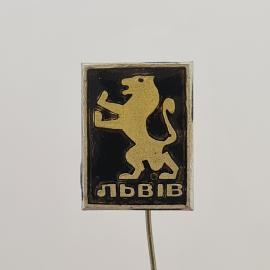 Значок СССР. Львiв, лев на черном фоне, городская геральдика. Винтажный значек.
