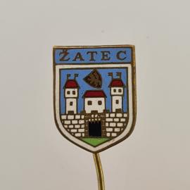 Значок СССР. Жатец, Чехия, герб города с башнями и крепостной стеной. Винтажный значек.