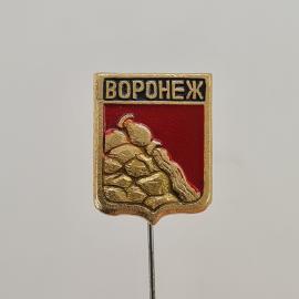 Значок СССР. Воронеж, городской герб с каменной горкой. Винтажный значек.