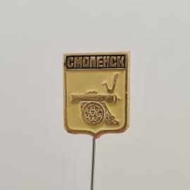 Значок СССР. Смоленск, городской герб с пушкой и птицей. Винтажный значек.