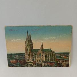 Открытка старинная. K&ouml;ln, собор Dom S&uuml;dseite, городской вид Кёльна, архитектура Германии```