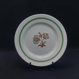 Тарелка винтажная, СССР. Фарфоровая, Куды, с цветочным рисунком и зеленой каймой