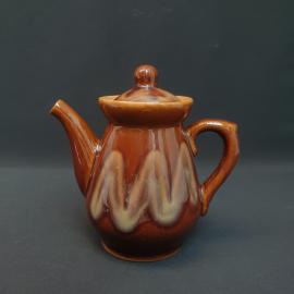 Кофейник винтажный, СССР. Керамика, с крышкой, коричневая глазурь, объем 1,1 л