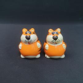 Набор для специй винтажный, СССР. Тигры керамические, 2 предмета, солонка и перечница