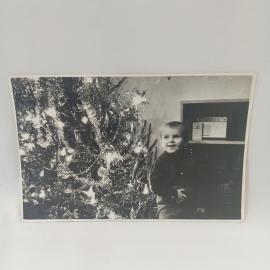 Фотография винтажная, СССР. Черно белый семейный снимок у новогодней елки с ребенком