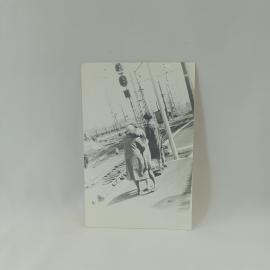 Фотография винтажная, СССР. Черно белый снимок с железнодорожной платформой и пассажирами
