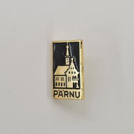 Значок СССР. Пярну, городская архитектура Эстонии, надпись Parnu. Винтажный значек.