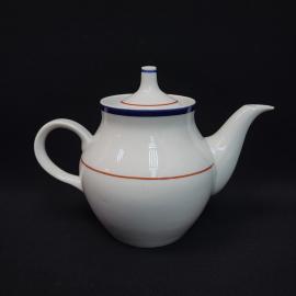 Чайник винтажный, СССР. Фарфоровый заварочный чайник с крышкой, белый с цветными полосами