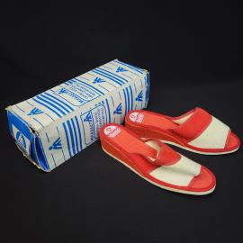 Тапочки винтажные, СССР. Женские домашние шлепанцы на танкетке, текстильная пара