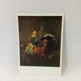 Открытка советская СССР. Рембрандт, автопортрет с Саскией на коленях, голландская живопись, винтаж