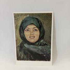 Открытка советская СССР. Суриков, смеющаяся девушка, живопись, Третьяковская галерея, винтаж
