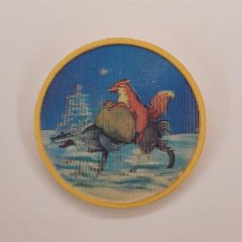 Значок СССР. Лиса и волк из сказки на снегу, детская сказка. Винтажный значек.