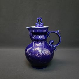 Кувшин винтажный, СССР. Фарфор с крышкой, кобальтовый декор, для воды или компота