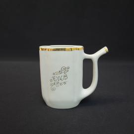 Молочник винтажный, СССР. Фарфор, белый с золотистым декором и монограммой КШВ