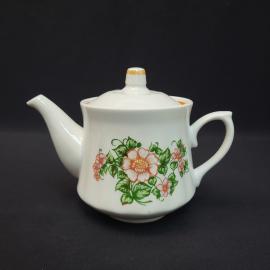Чайник винтажный, СССР. Фарфоровый заварочный чайник с цветочным рисунком и крышкой