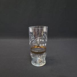 Стакан винтажный, СССР. Прозрачное стекло, с золотистой каймой и белым растительным узором