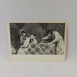 Открытка советская СССР. Царские палаты, царевич чертит карту, иллюстрация к Борису Годунову.