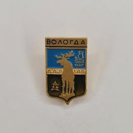 Значок СССР. Вологда, герб города лось, ладья, 1147. Винтажный значек.