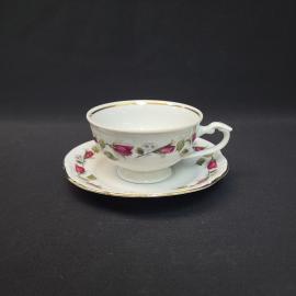 Чайная пара винтажная, СССР. Фарфор, Барановский фарфоровый завод, декор с розами